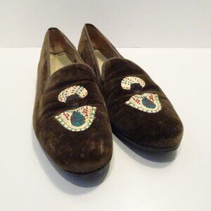 Stubbs & Wootton Brown Velvet Blackamoor African Embroidery Slip On Loafer 10